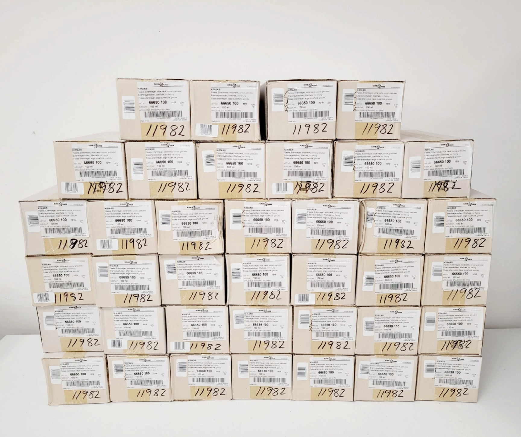 Job Lot of 380 x Erlenmeyer Kimax ISO (Wide Neck), 100 ml (10 Per Box) Lab