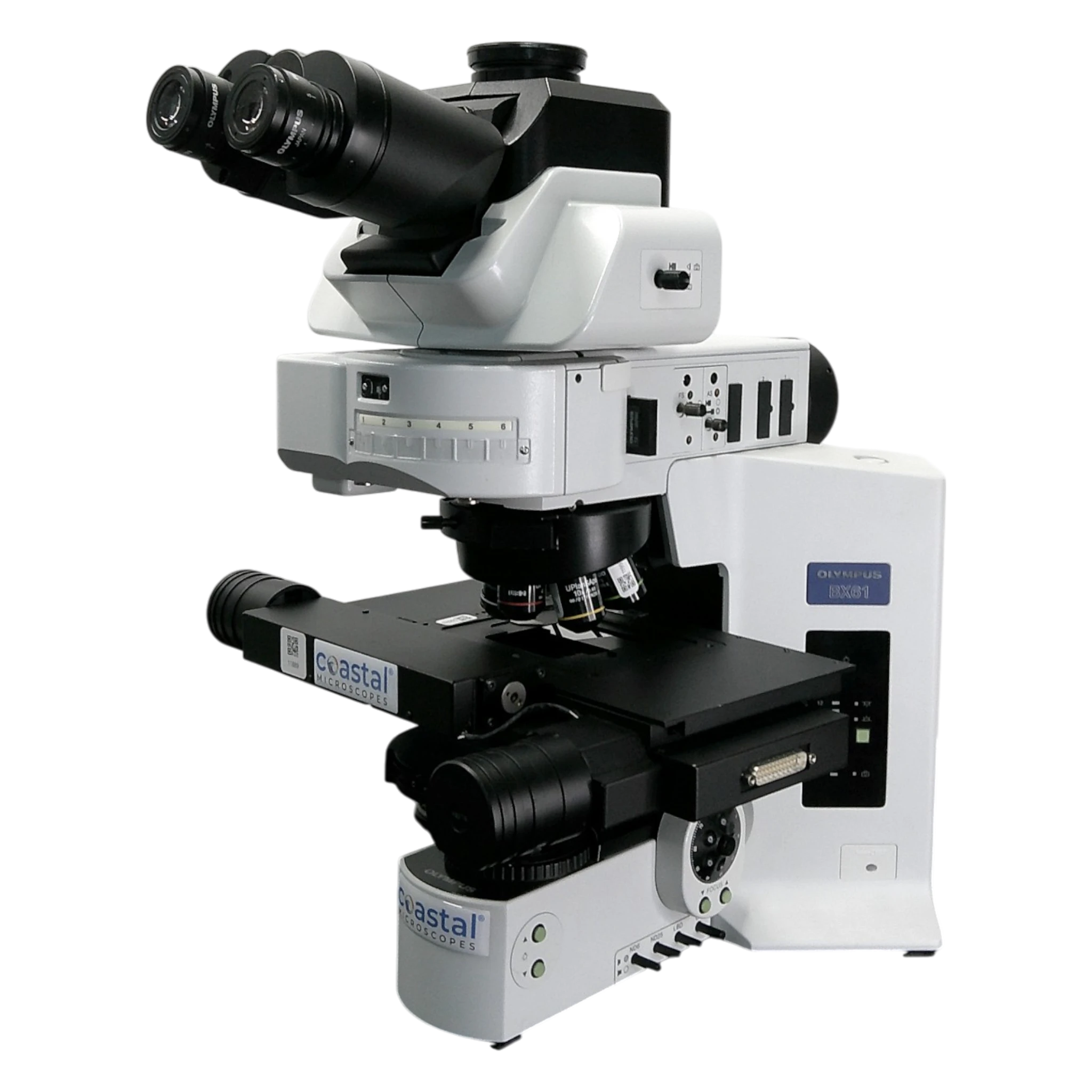 Olympus BX61 Upright Fluorescence Motorized Trinocular Microscope.