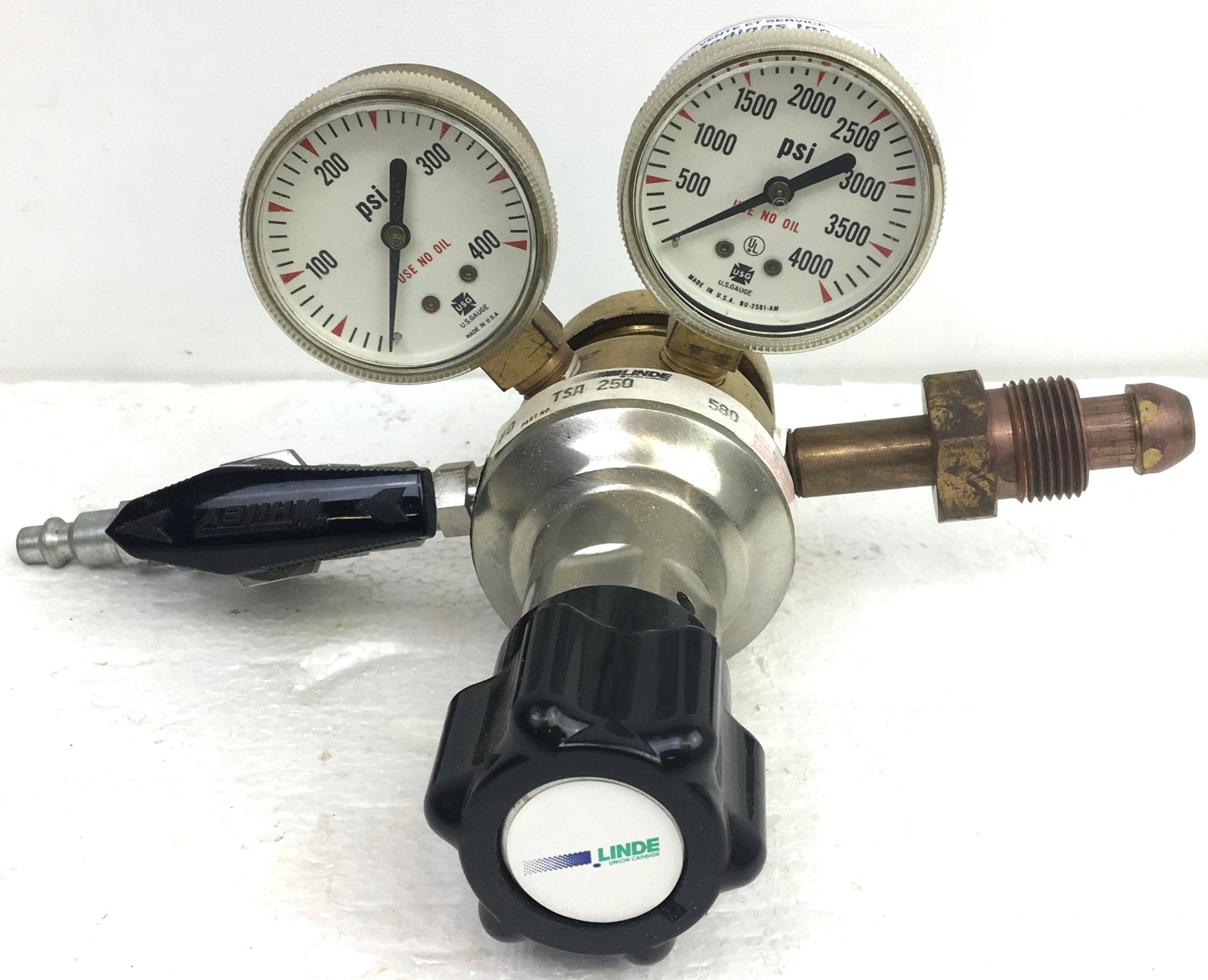 Linde TSA 250 Dual Stage Regulator with Gauges (CGA 580)