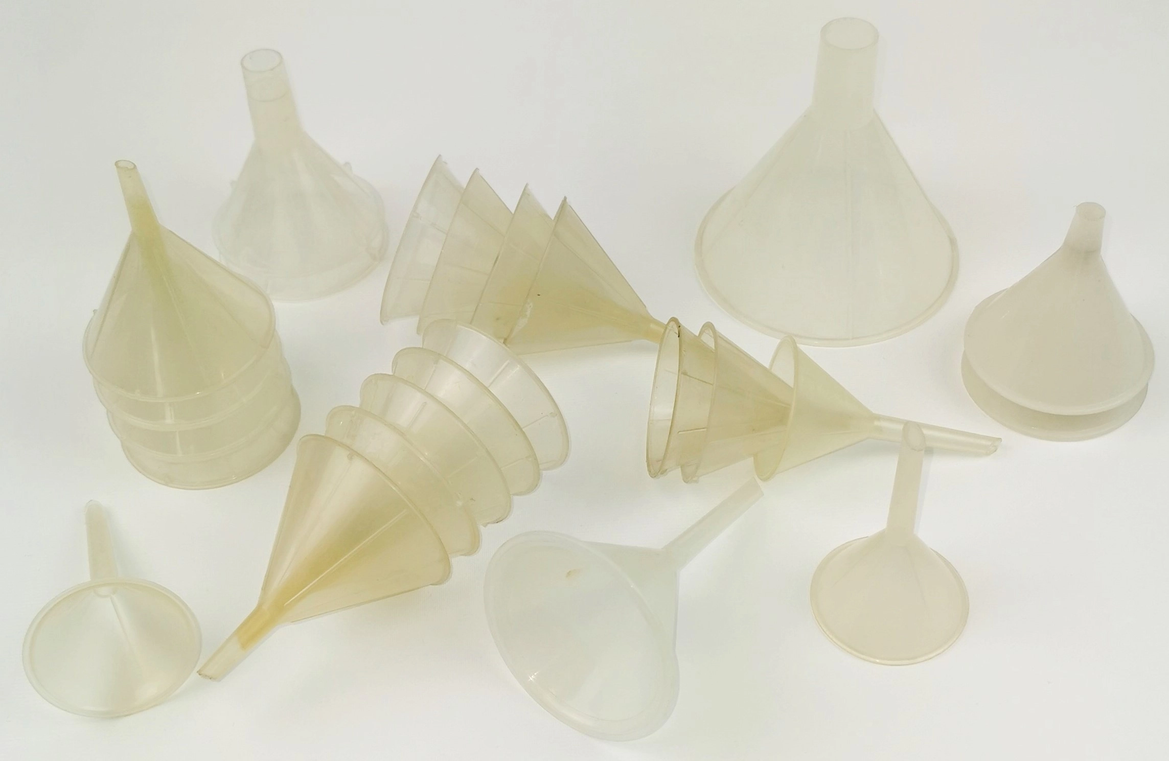 Lot of 48 Assorted Plastic Funnels