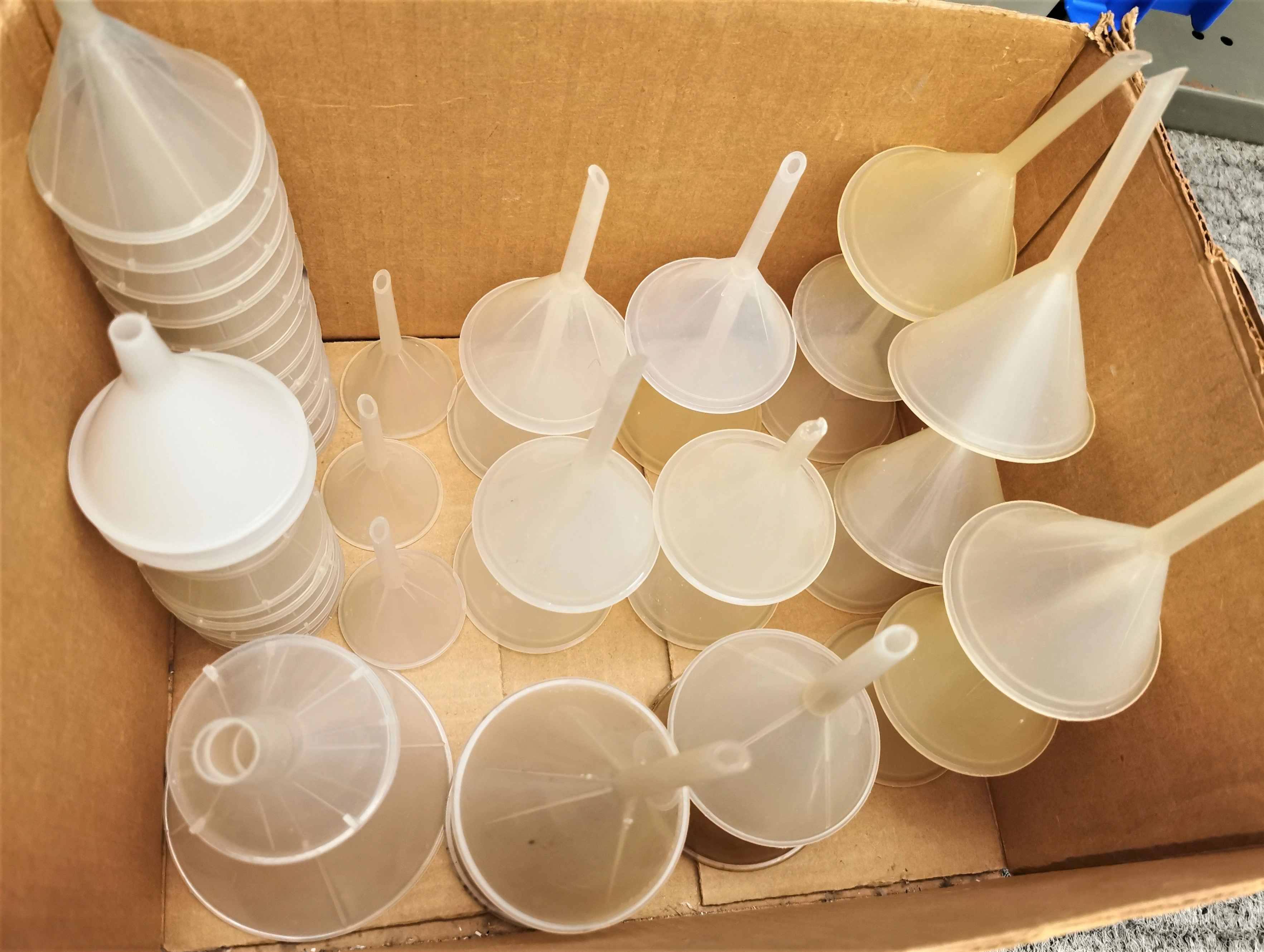 Lot of 48 Assorted Plastic Funnels