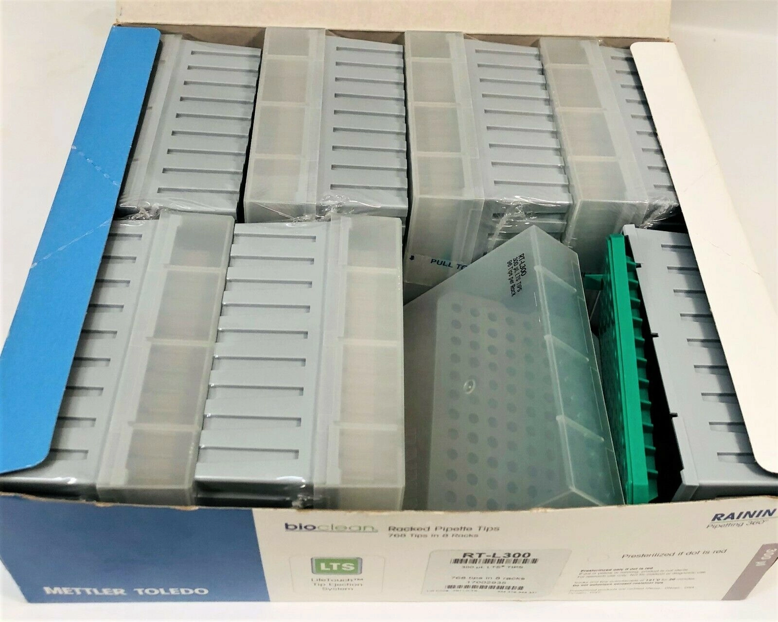 Rainin Bioclean RT-L300 Racked Pipette Tips - 300&mu;L (768 Tips in 8 Racks)