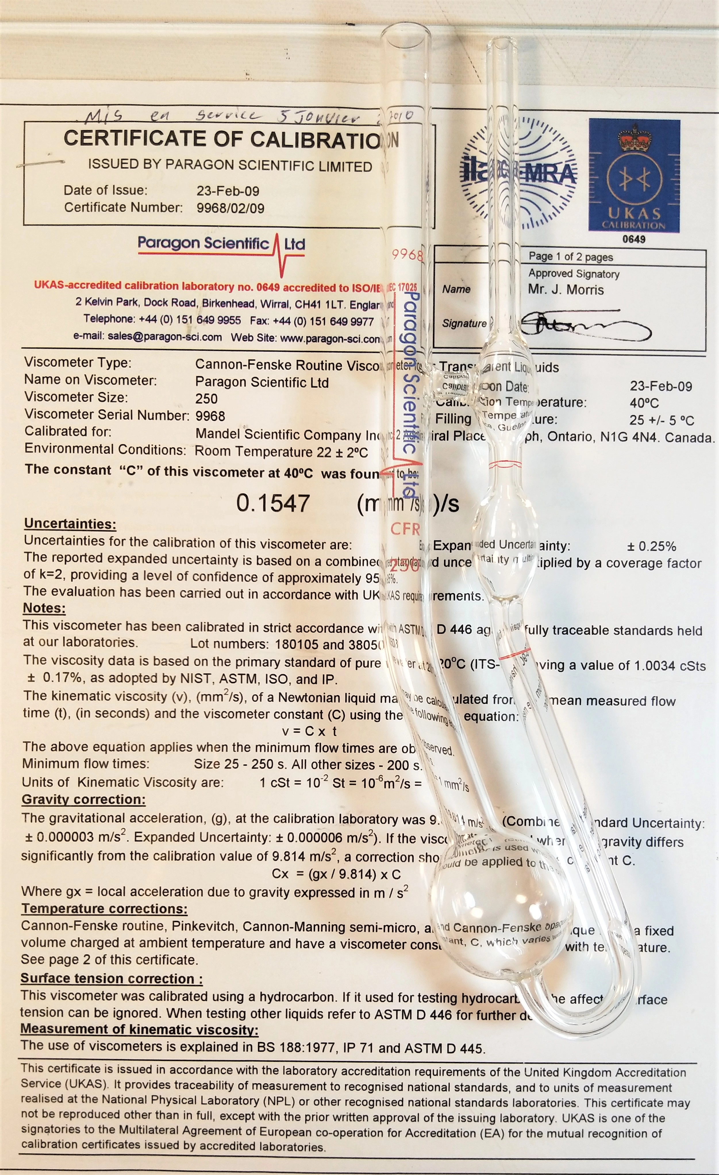 Cannon-Fenske CFRC-250 Certified Routine Viscometer Tube (Size 250)