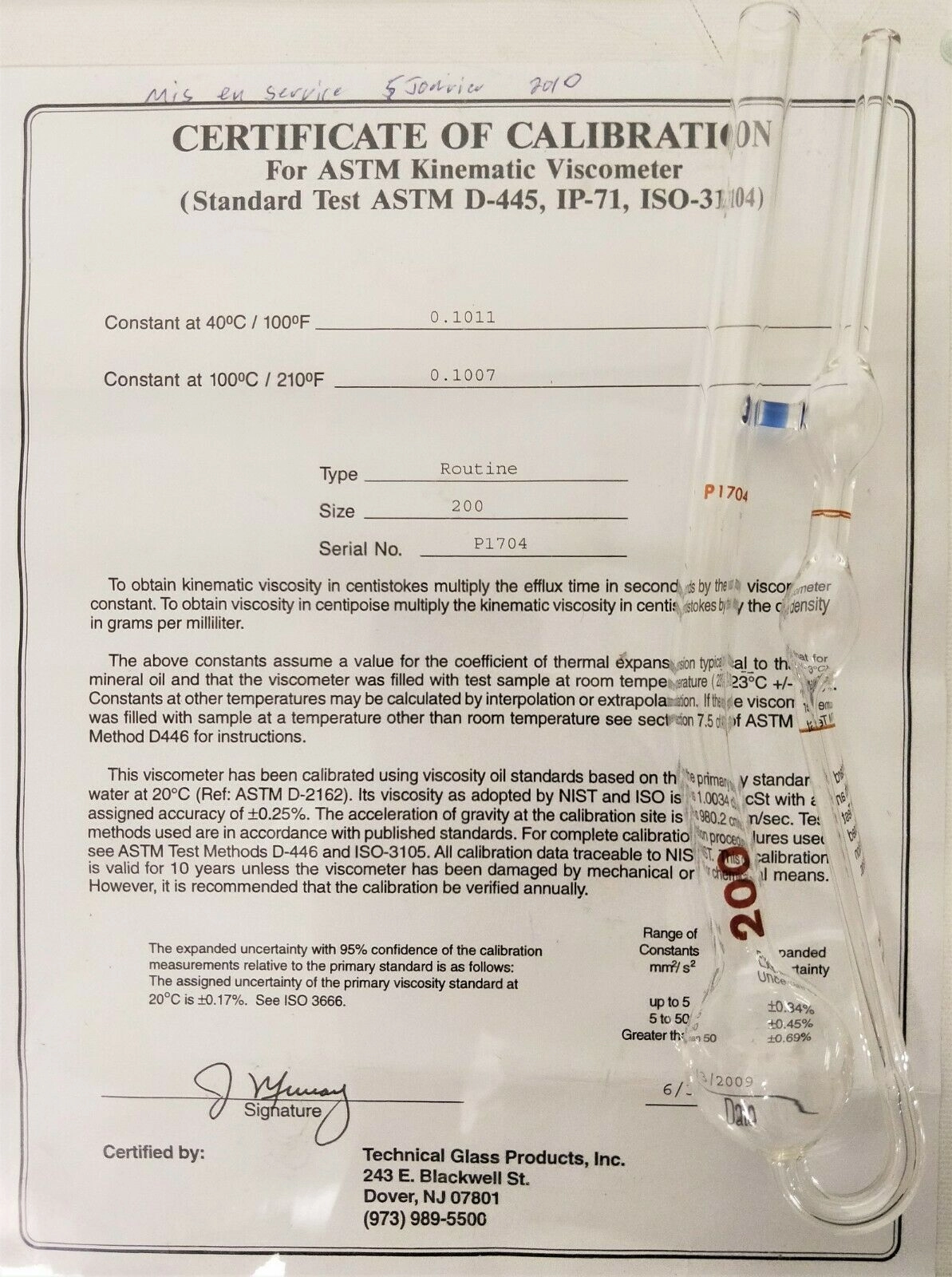 Cannon-Fenske CFRC-200 Certified Routine Viscometer Tube - Size 200