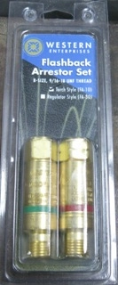 WESTERN ENTERPRISES FLASHBACK ARRESTOR SET, B-SIZE, 9/16-18 UNF THREAD, TORCH STYLE (FA-10), NO: FA-