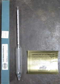 CURTIN MATHESON SCIENTIFIC HYDROMETER, NO: 30516, ERTCO, SPECIFIC GRAVITY LIGHT TEMP 60/60 F, USA MA