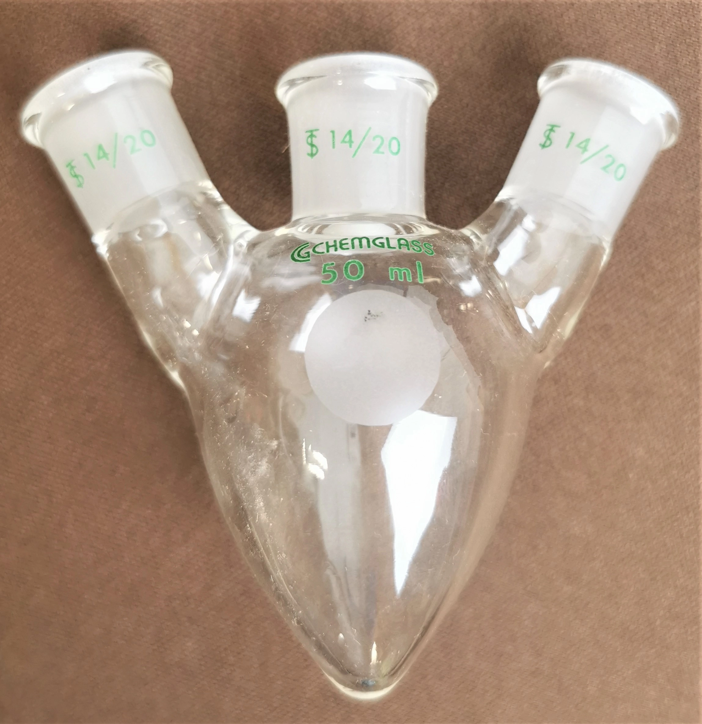 ChemGlass CG-1559-04 Pear-Shape 50mL 3-Neck Flask