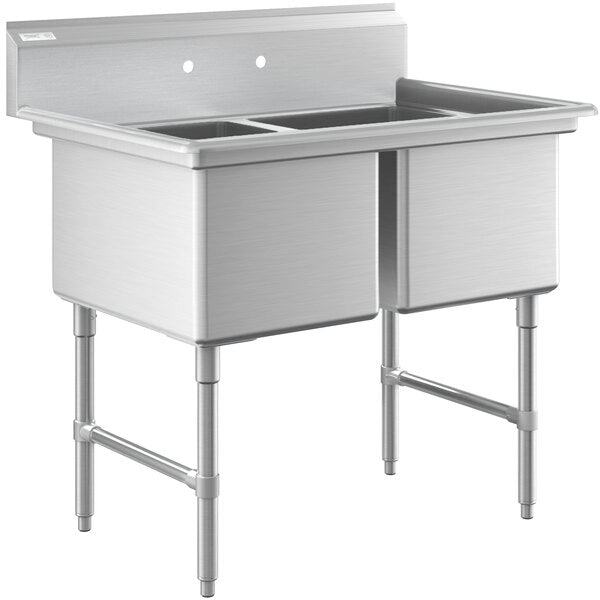 43 inch Stainless Steel Two compartment sink (18"x24"x14"D) with overhead faucet (NEW)