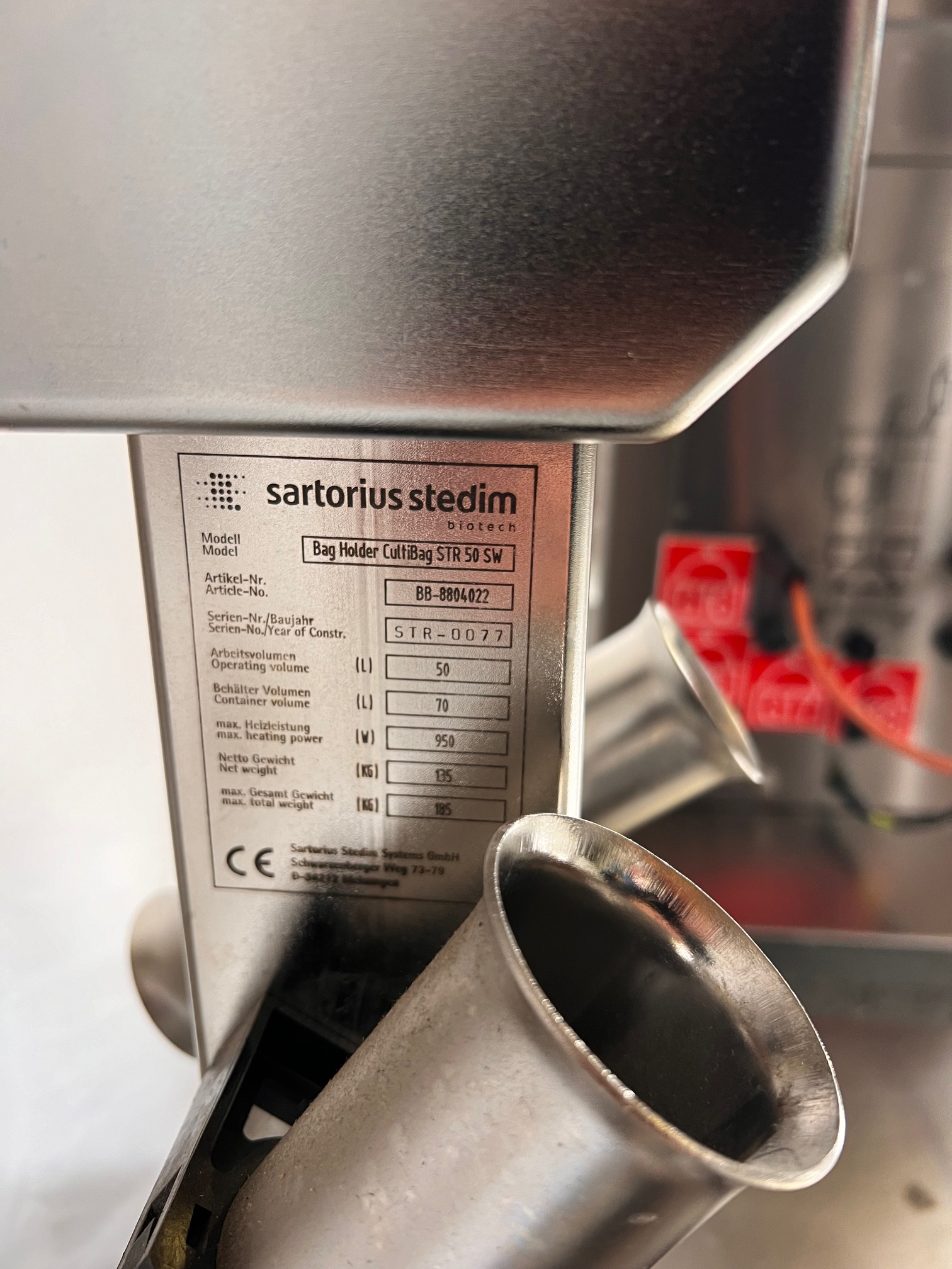 Sartorius Biostat STR 50L Single Use Bioreactor Cell Culture Bioprocess ...