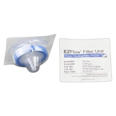 Bellco EZFlow Syringe Filter, 0.45&micro;m Hydrophilic PVDF, 33mm, Sterile, 100/PK 4528-00536