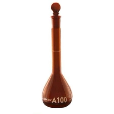 Bellco Borosil Amber Volumetric Flask With Glass/Plastic Stopper, ASTM E288, 20 mL, 5/CS 4528-01033