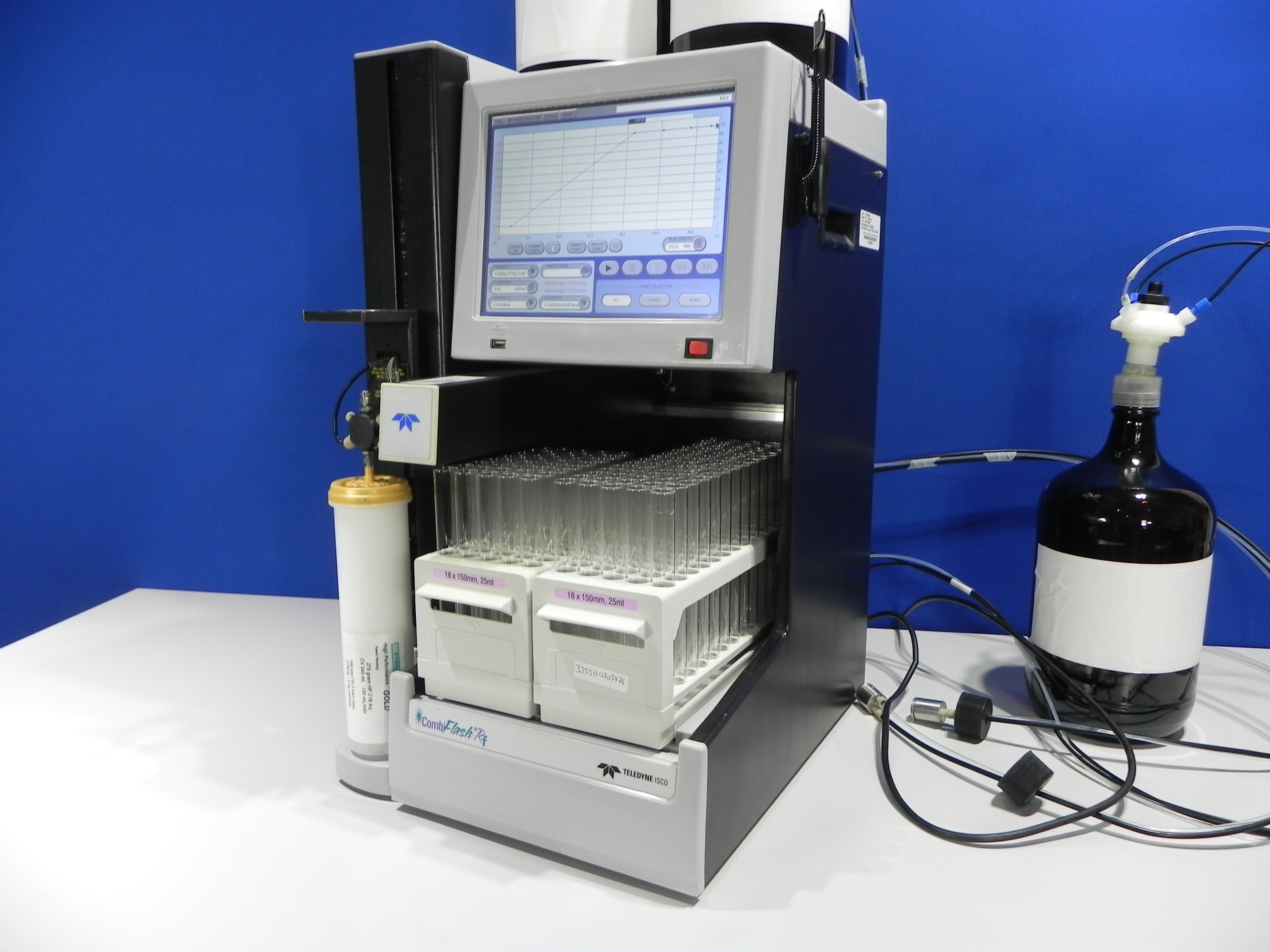 Teledyne ISCO Combiflash RF+ automated flash chromatography system with RFID test tube racks.