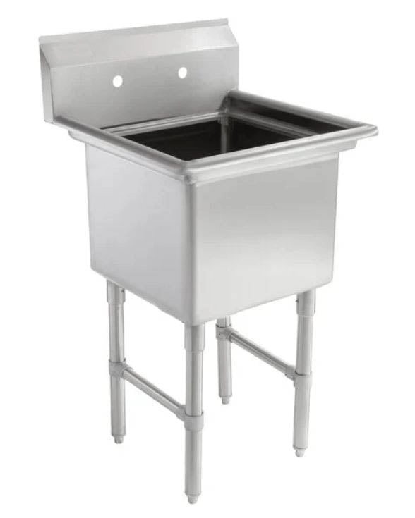 Quick Labs stainless steel sink 24" long x 24" wide, 1 compartment sink, 18"x18"x18"d sink, no drainboard, 16 gauge SS, SS legs | QLSS24-1C-16