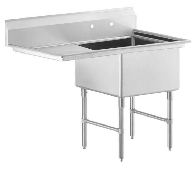 Quick Labs stainless steel sink 50" long x 29" wide, 1 compartment sink, 24"x24"x14"d sink, left side drainboard, 16 gauge SS, SS legs | QLSS50-1C-L-16