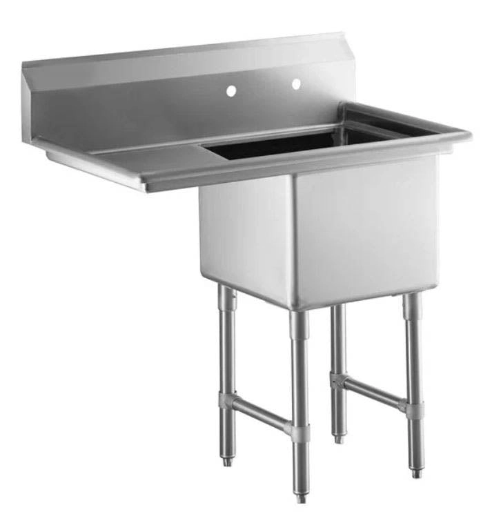 Quick Labs stainless steel sink 38" long x 24" wide, 1 compartment sink, 18"x18"x14"d sink, left side drainboard, 16 gauge SS, SS legs | QLSS38-1C-L-16