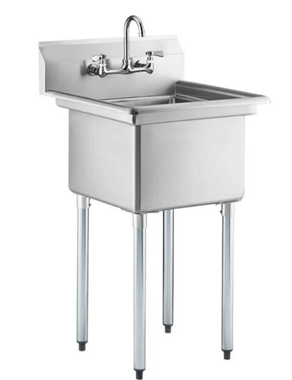 Quick Labs stainless steel sink 24" long x 24" wide, 1 compartment sink, 18"x18"x12"d sink, no drainboard, 18 gauge SS, galvanized legs | QLSS24-1C-18