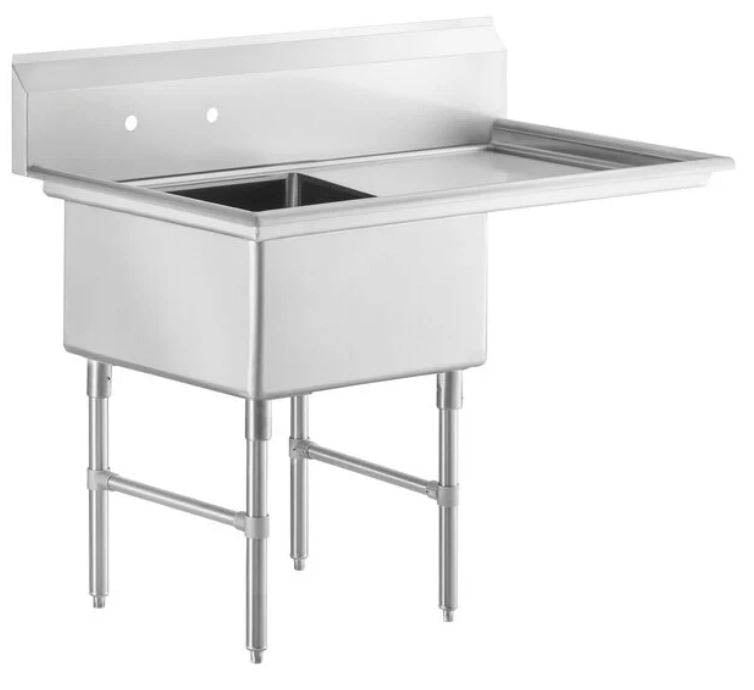 Quick Labs stainless steel sink 50" long x 29" wide, 1 compartment sink, 24"x24"x14"d sink, right side drainboard, 16 gauge SS, SS legs | QLSS50-1C-R-16