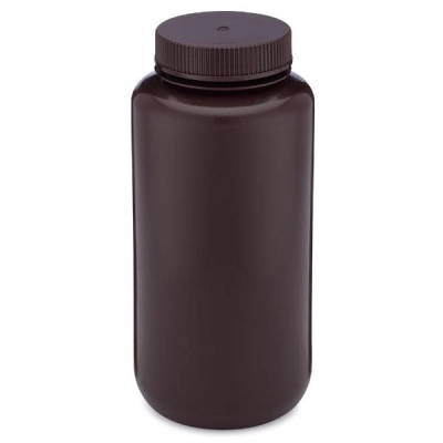 Globe Scientific Diamond Essentials Bottle, Wide Mouth, Round Amber HDPE 1000mL 50/Case 7511000AMBKS
