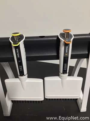Lot 383 Listing# 1058801 Lot of 7 Sartorius Multichannel Pipettors with 2 Pipette Stands