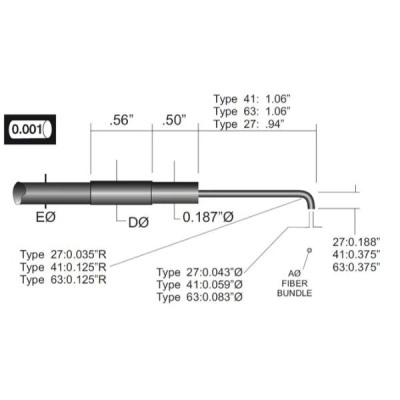 Dolan-Jenner 1829mm BLY and ELY Fiber Optics, Small 90 Degree End, PVC Sheathing BLY2772