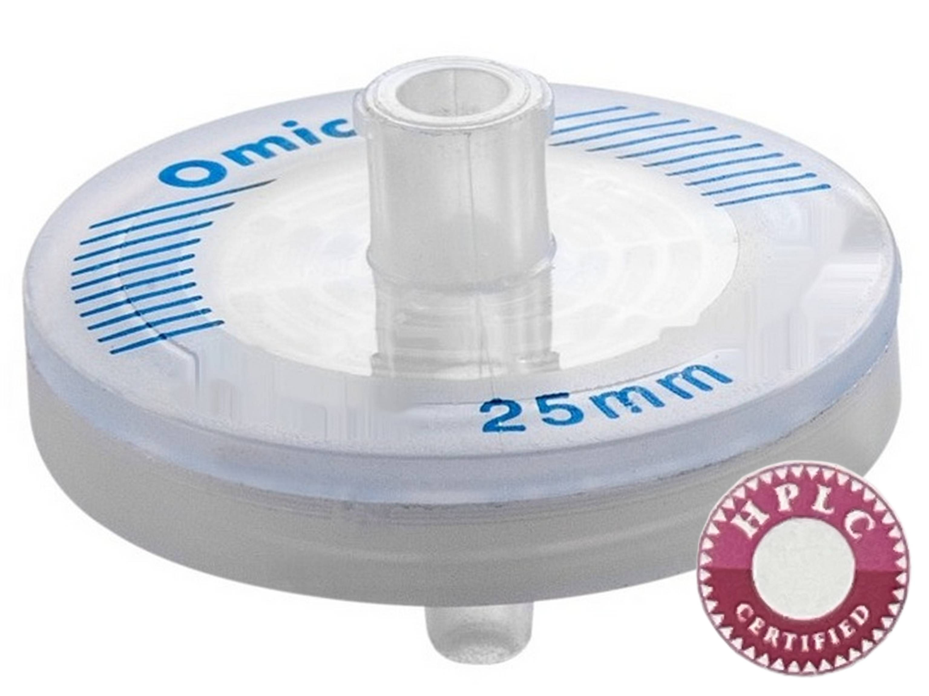 OMICRON® PVDF (Hydrophilic) Syringe Filters, HPLC Certified, Non-Sterile, 25mm, 0.45µm, Pack of 100