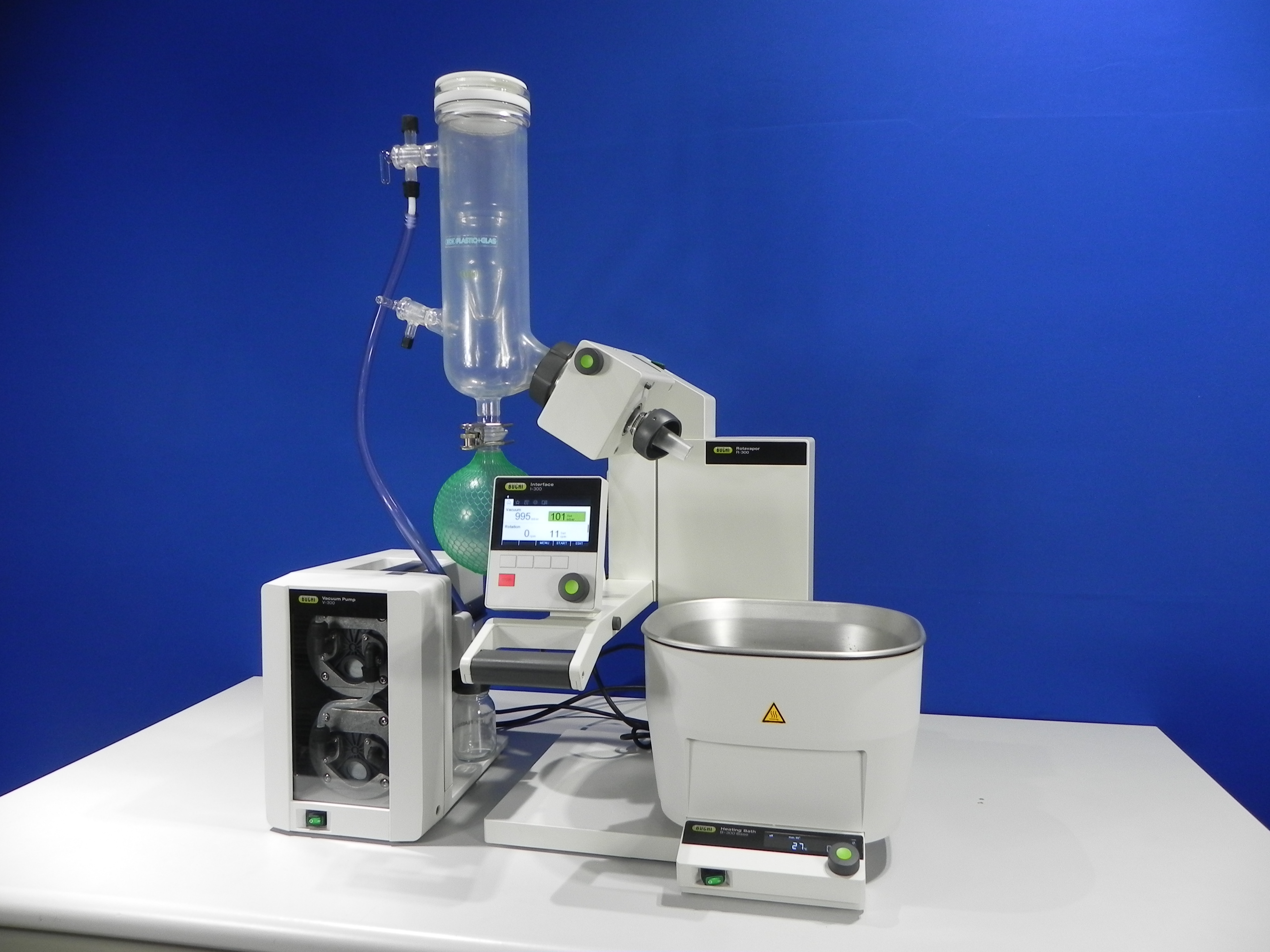 Buchi R-300 Rotary evaporator (Rotavapor), integrated with Buchi Interface I-300, Buchi V-300 diaphragm vacuum pump and Buchi B-305 multi-functional digital heating bath.