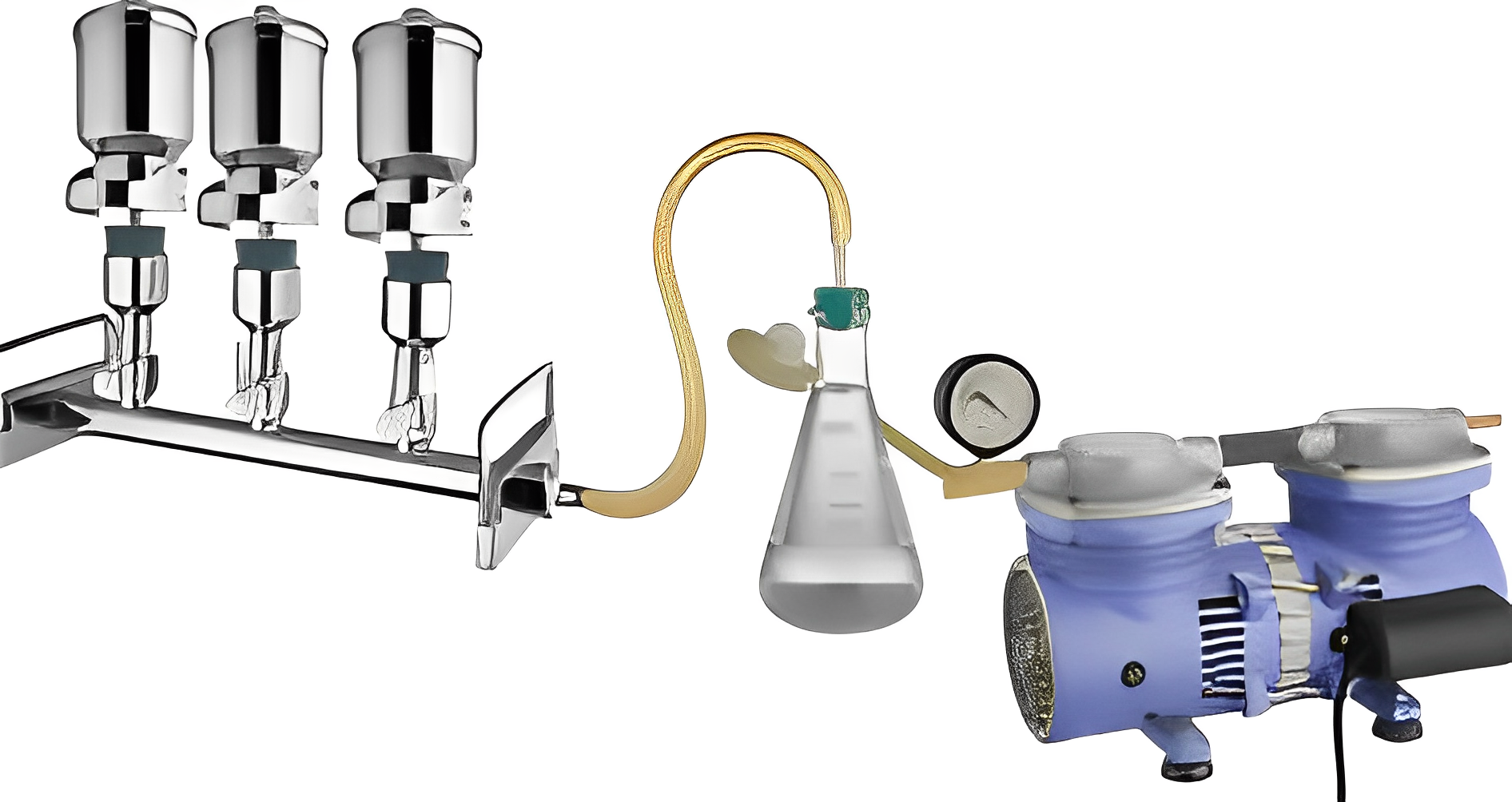 OMICRON® Three Branch S.S. 316 Manifold with PTFE Valve for Vacuum Filtration + 3 Membrane Filter Funnel - Stainless Steel S.S. 316(in-Built Clamp) 47mm, 300ml