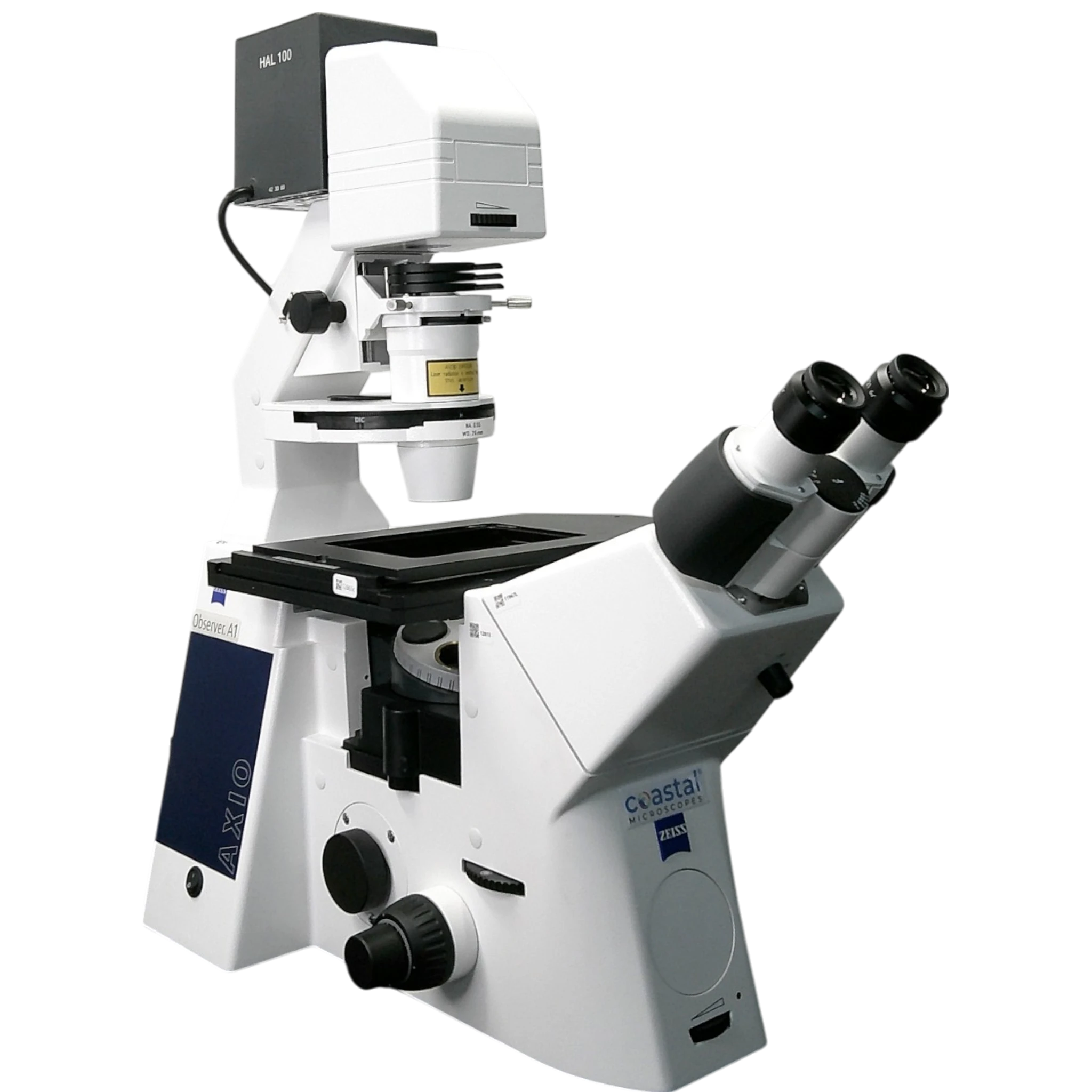 Zeiss Axio Observer A1 Inverted Phase Contrast Fluorescence Microscope.