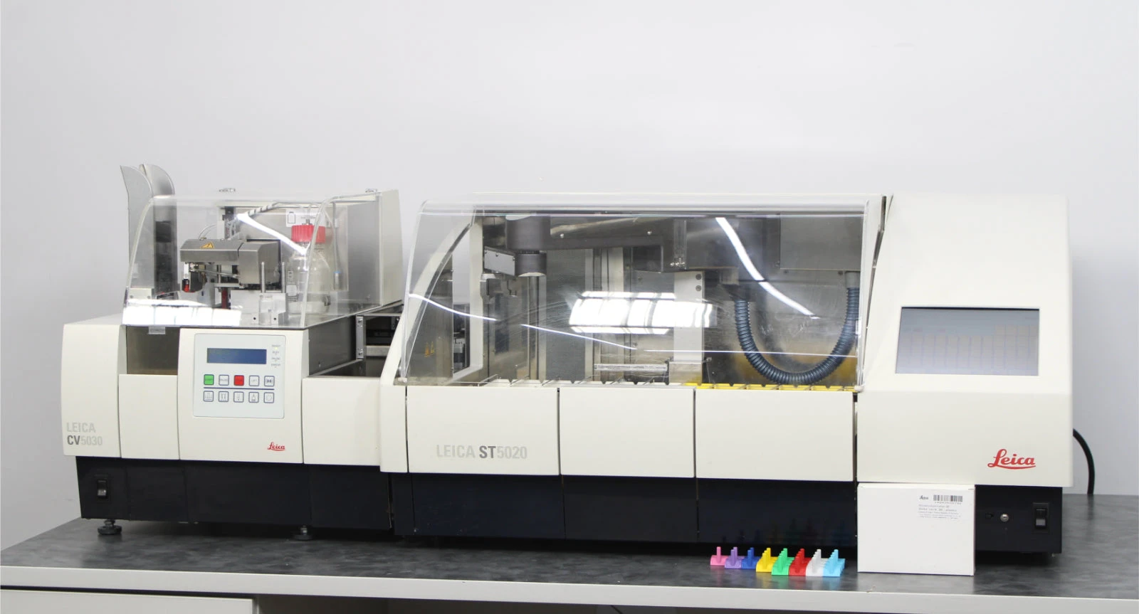 Leica ST5020 Automated Slide Stainer with CV5030 Coverslipper &amp; Transfer Station