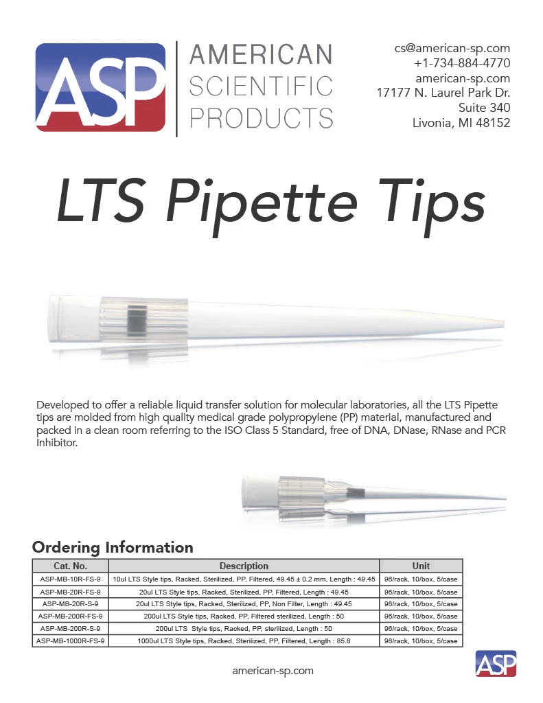 American Scientific Products LTS Pipette Tips &ndash; 200ul LTS Filter Style 4800 Tips