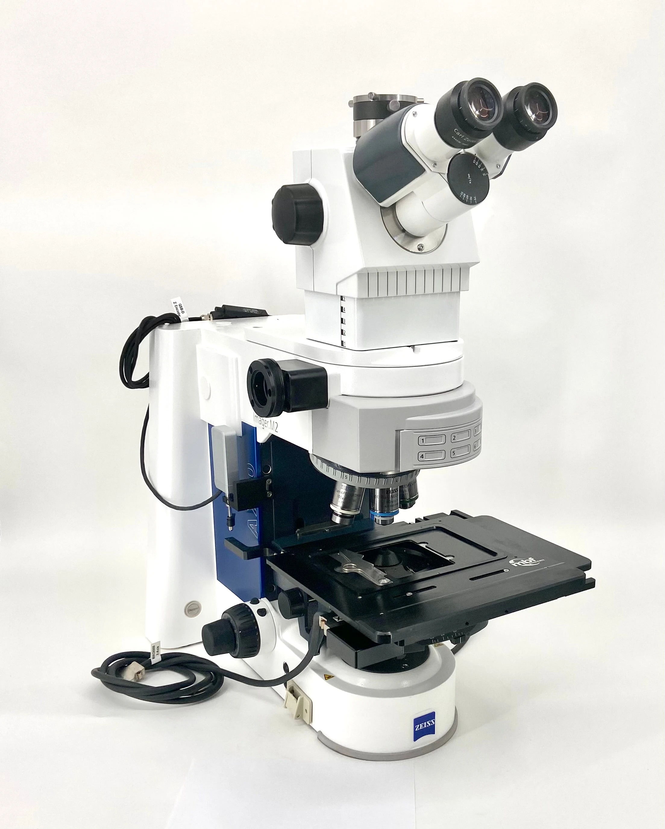Zeiss Axio Imager M2 Upright Phase Contrast Fluorescence Motorized Microscope.