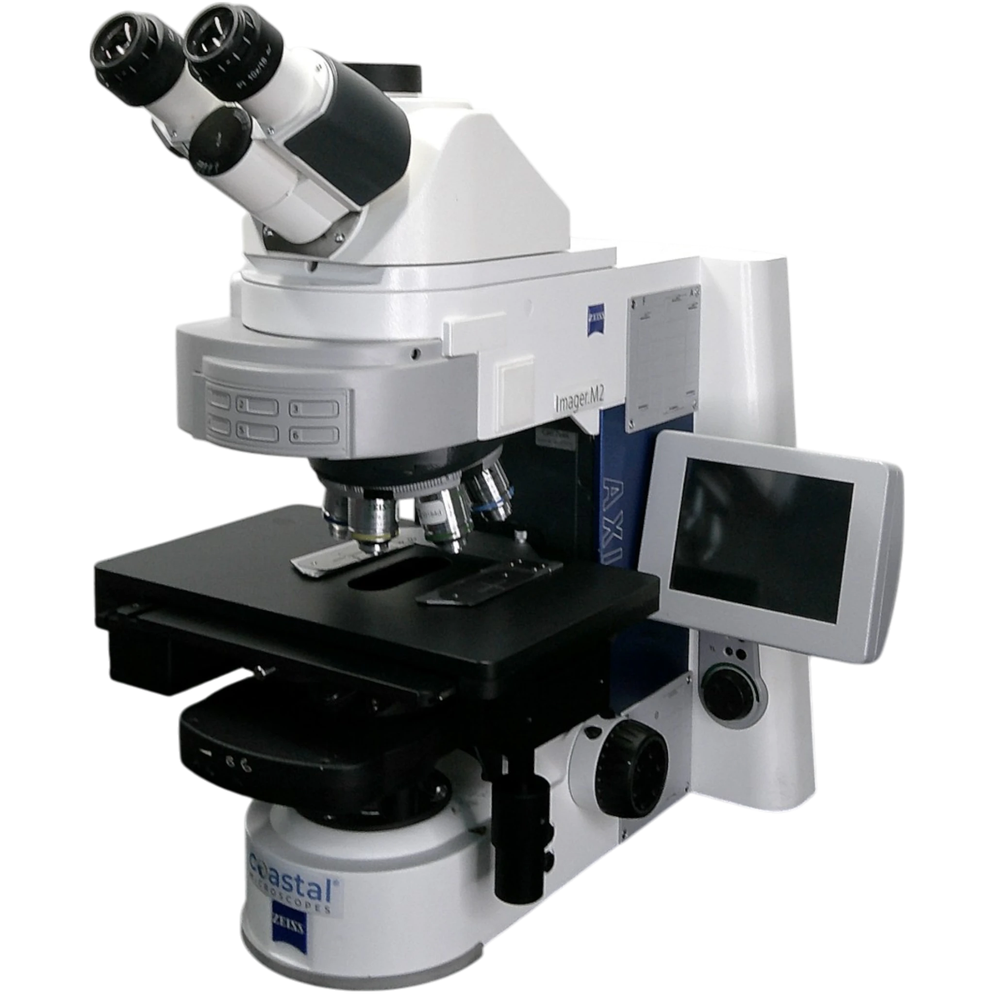 Zeiss Axio Imager M2 Upright Phase Contrast Fluorescence Motorized Microscope.