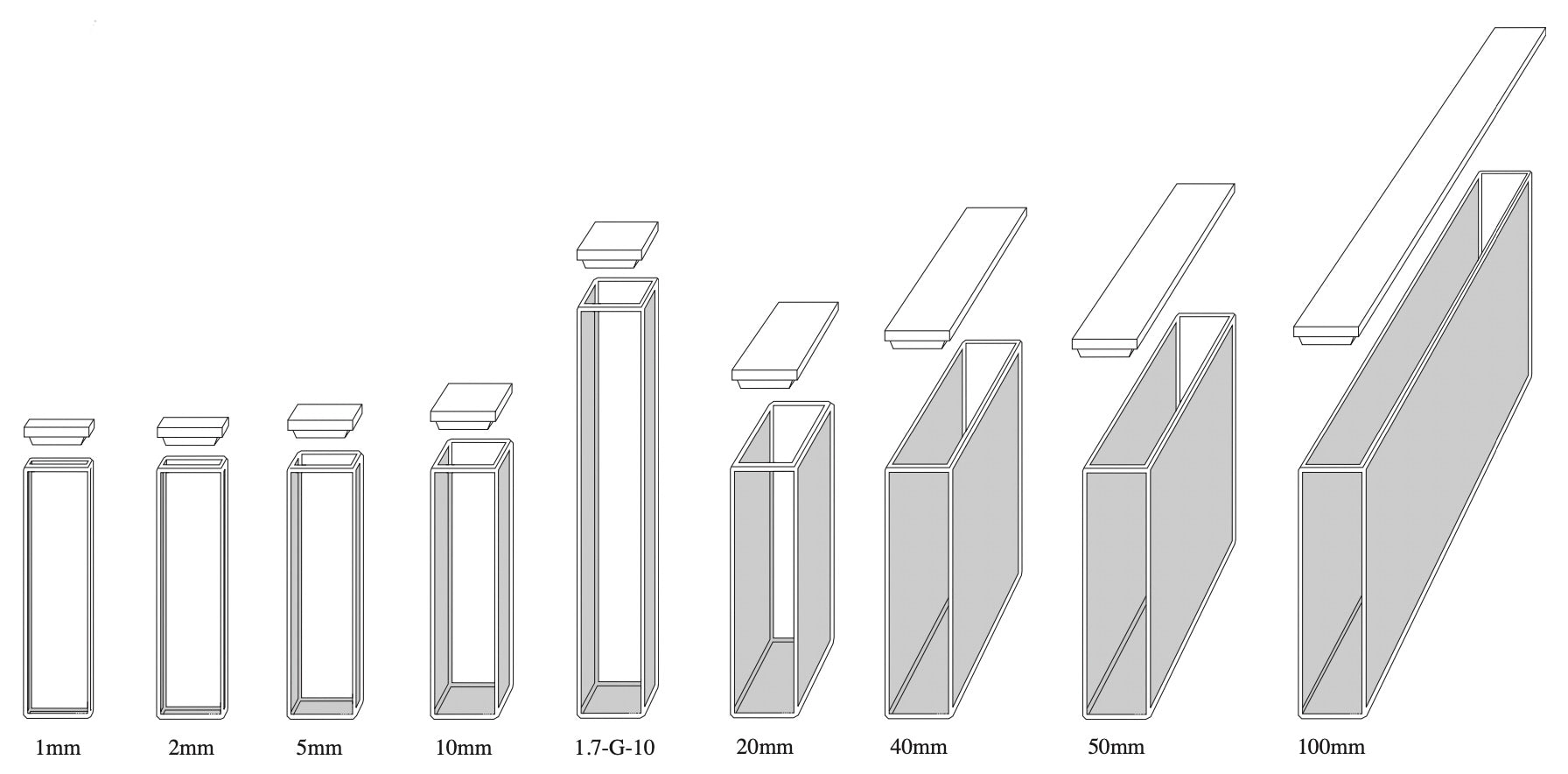 1-G Series Standard Rectangular Glass Cuvettes, 1-100mm