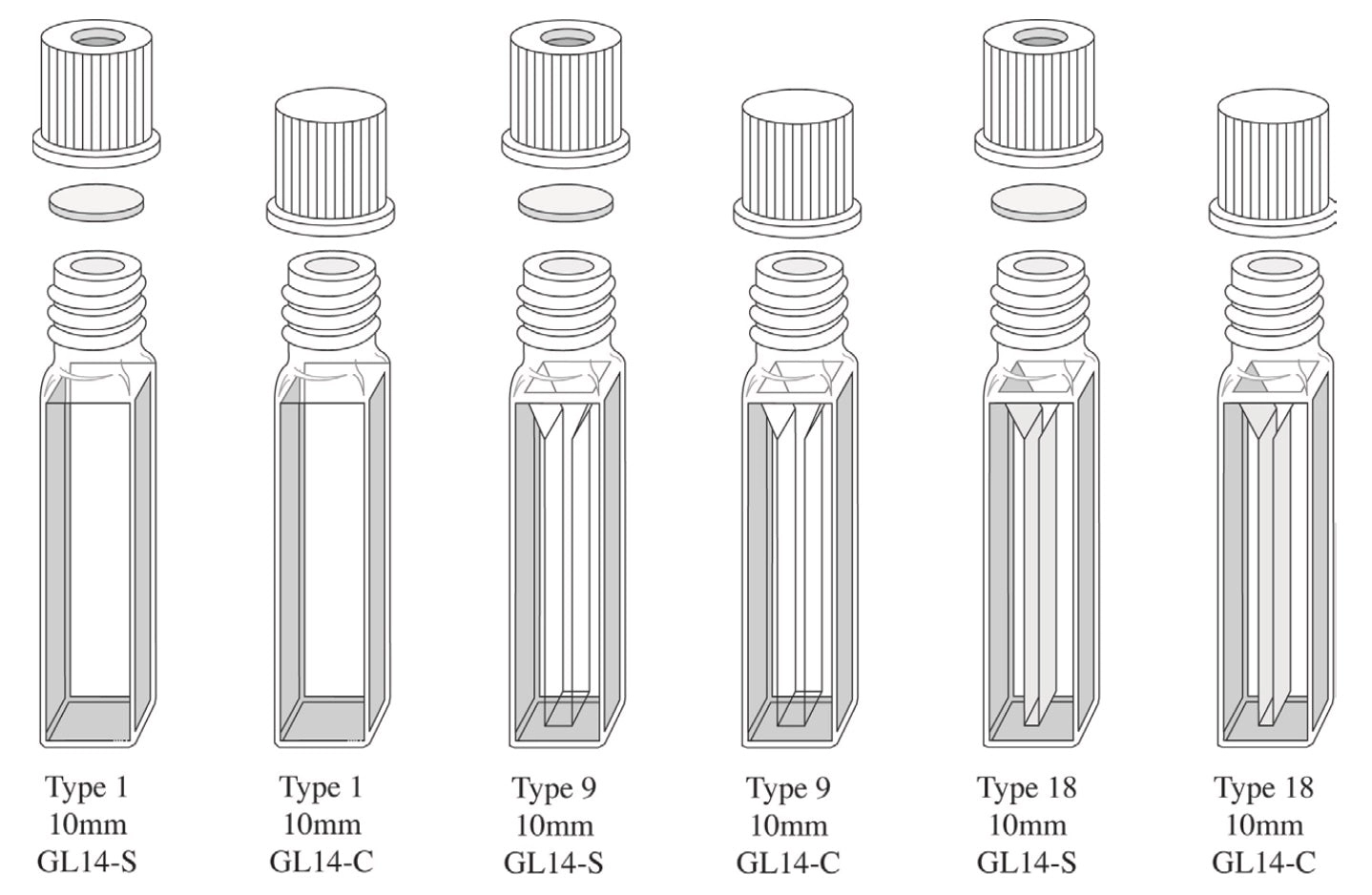 GL14 Series Rectangular Screw Cap Cuvettes, Quartz &amp; Special Optical Glass, 10mm