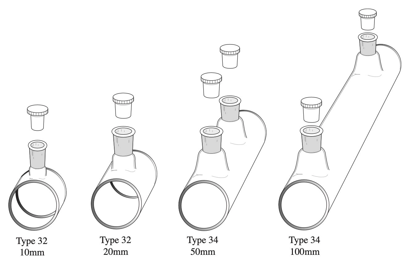32-Q &amp; 34-Q Spectrosil Quartz Cylindrical Cells with Stopper, 10-100mm