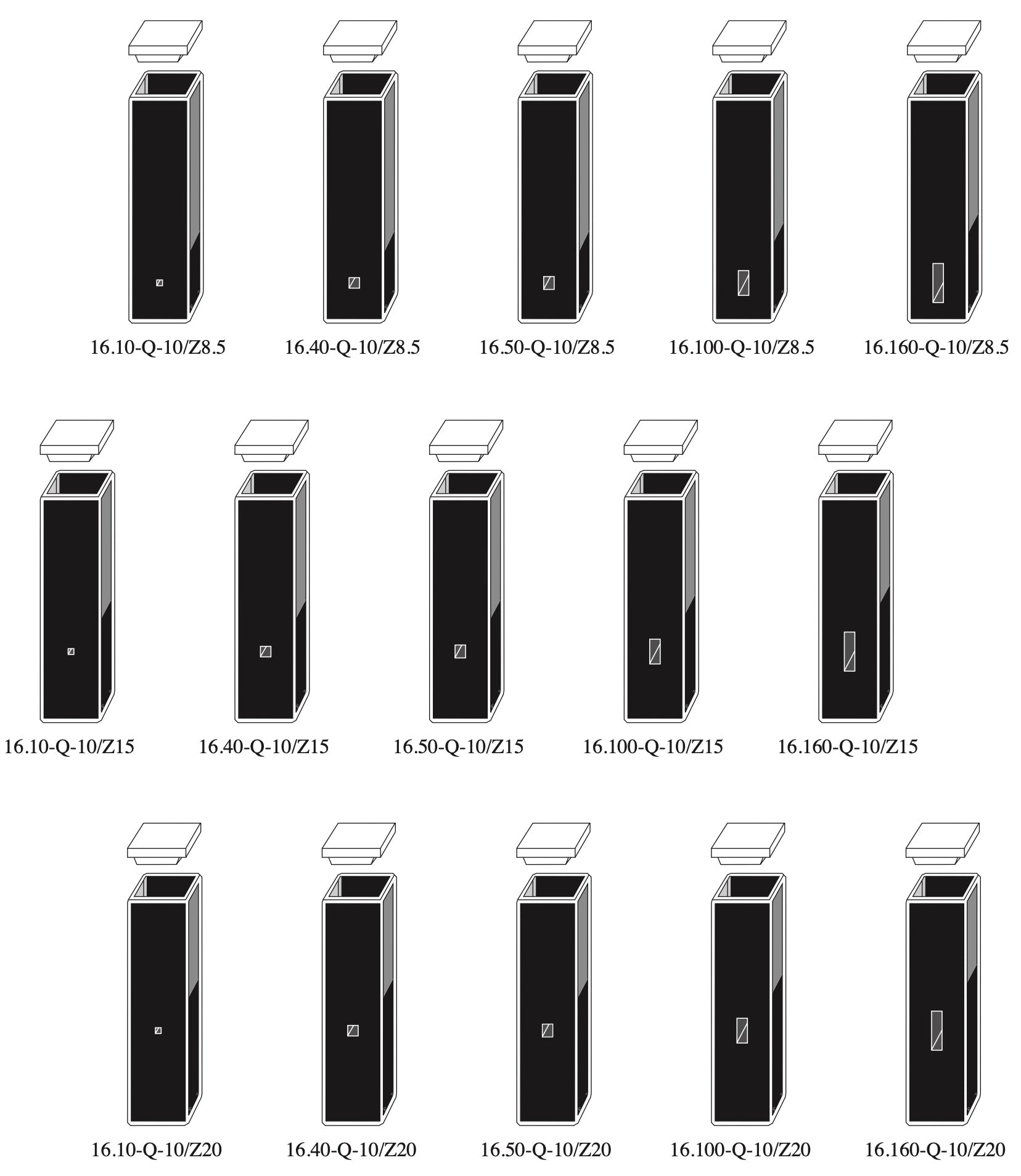 16-Q Series Sub-Micro Rectangular Quartz Cuvettes, 10mm