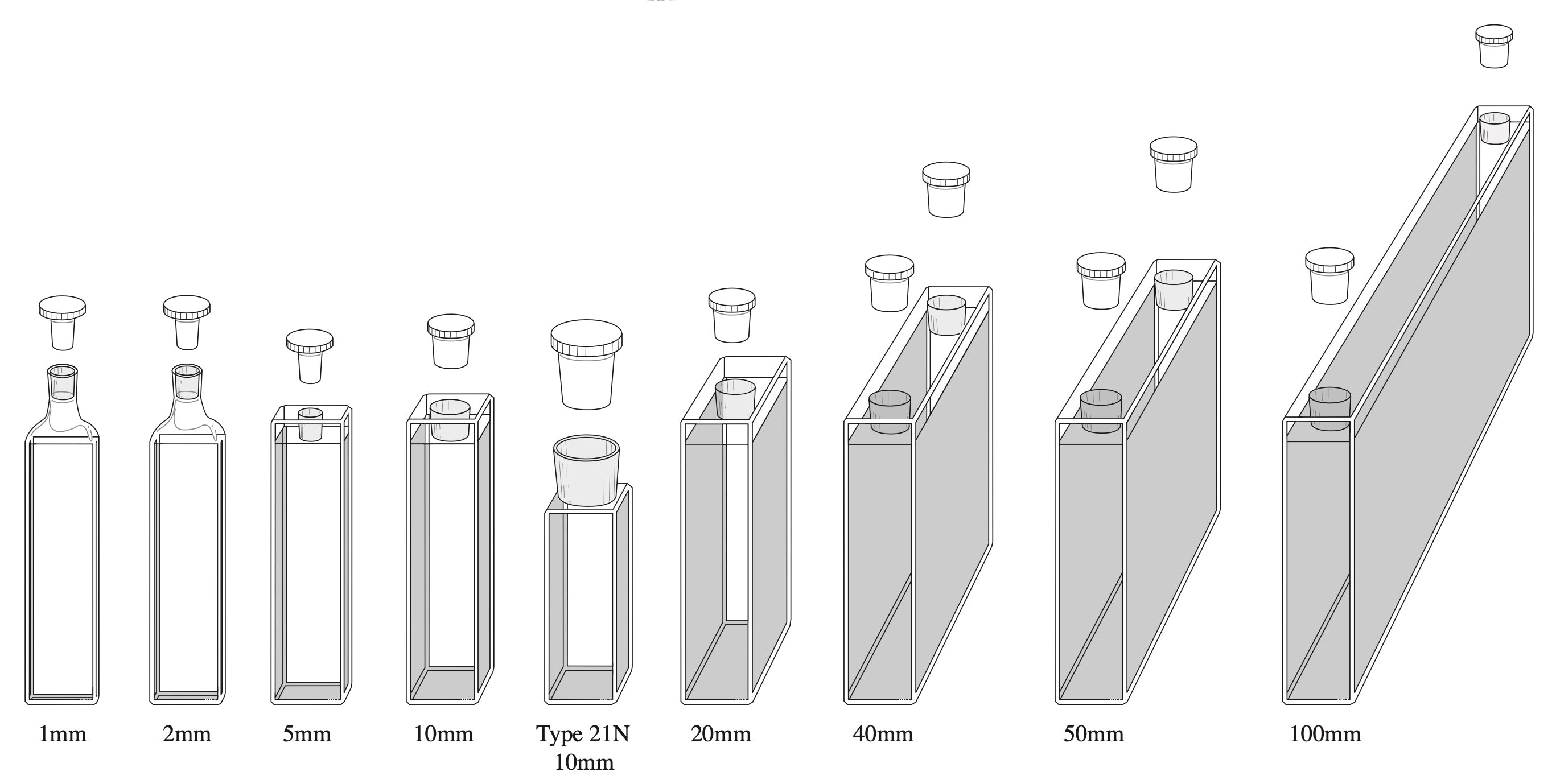 21-Q Series Standard Rectangular Quartz Cuvettes with Stopper, 1-100mm