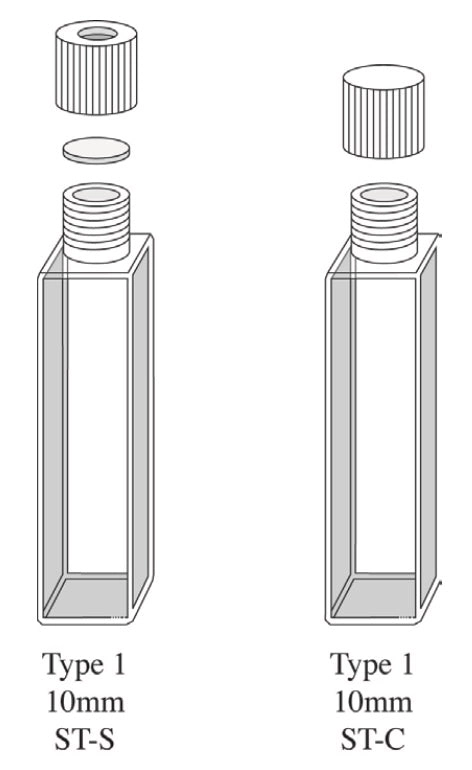 ST Series Rectangular Quartz Small Screw Cap Cuvettes, 10mm