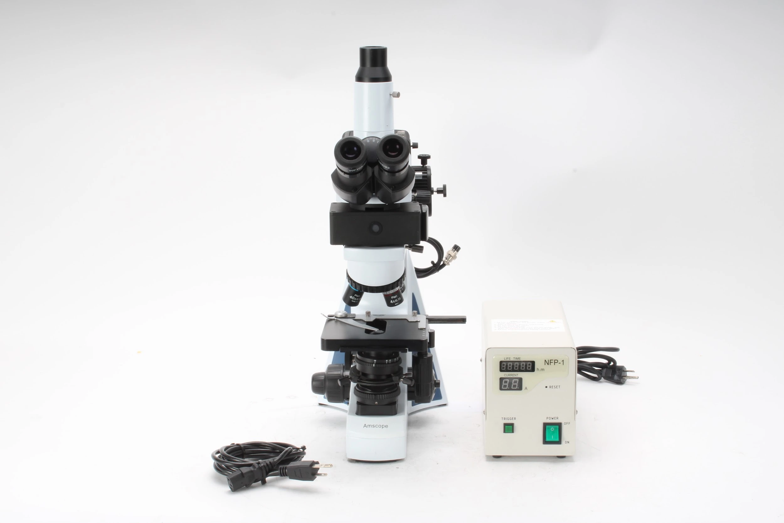AmScope T670Q-PL-NL040 Trinocular Compound Microscope 40X-400X With NFP-1 PSU