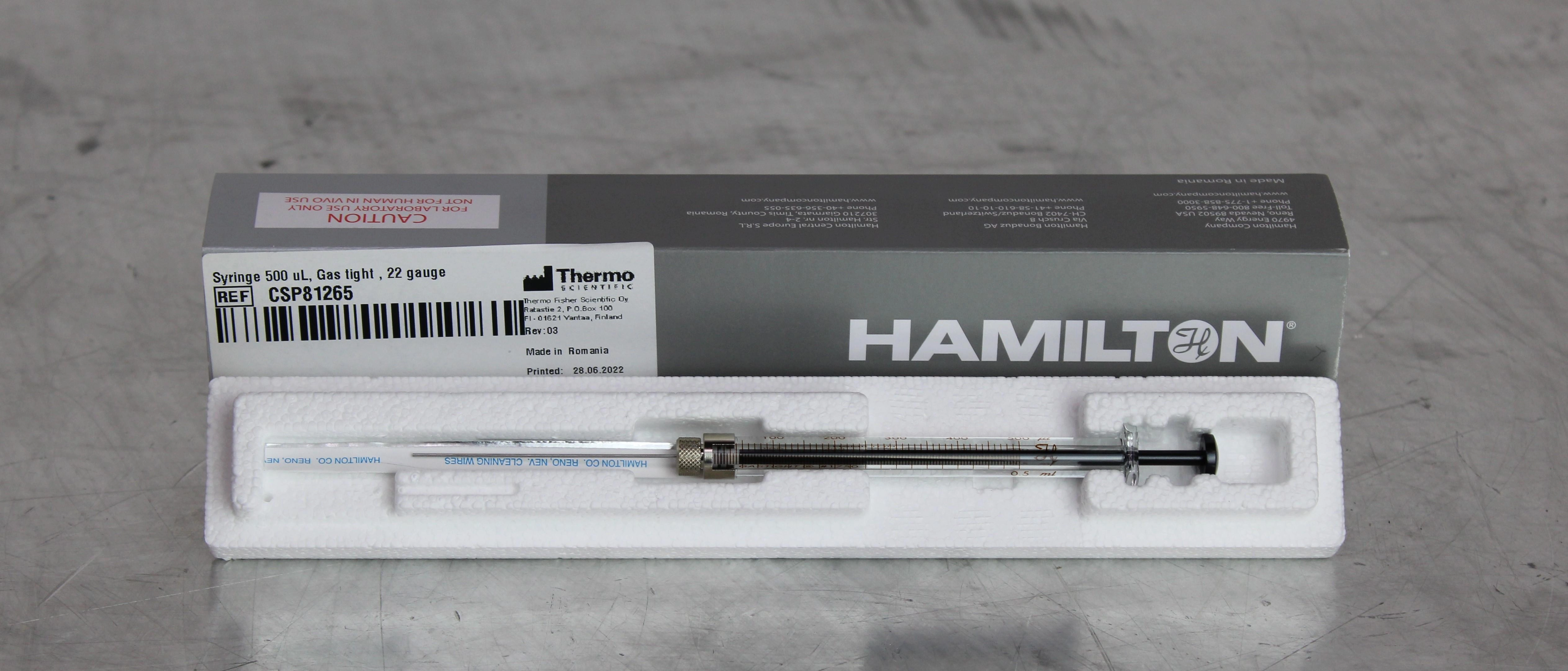 Hamilton 1750 RN Gastight Syringe Accessory 500uL 22 Gauge SST/PTFE - 2049347470