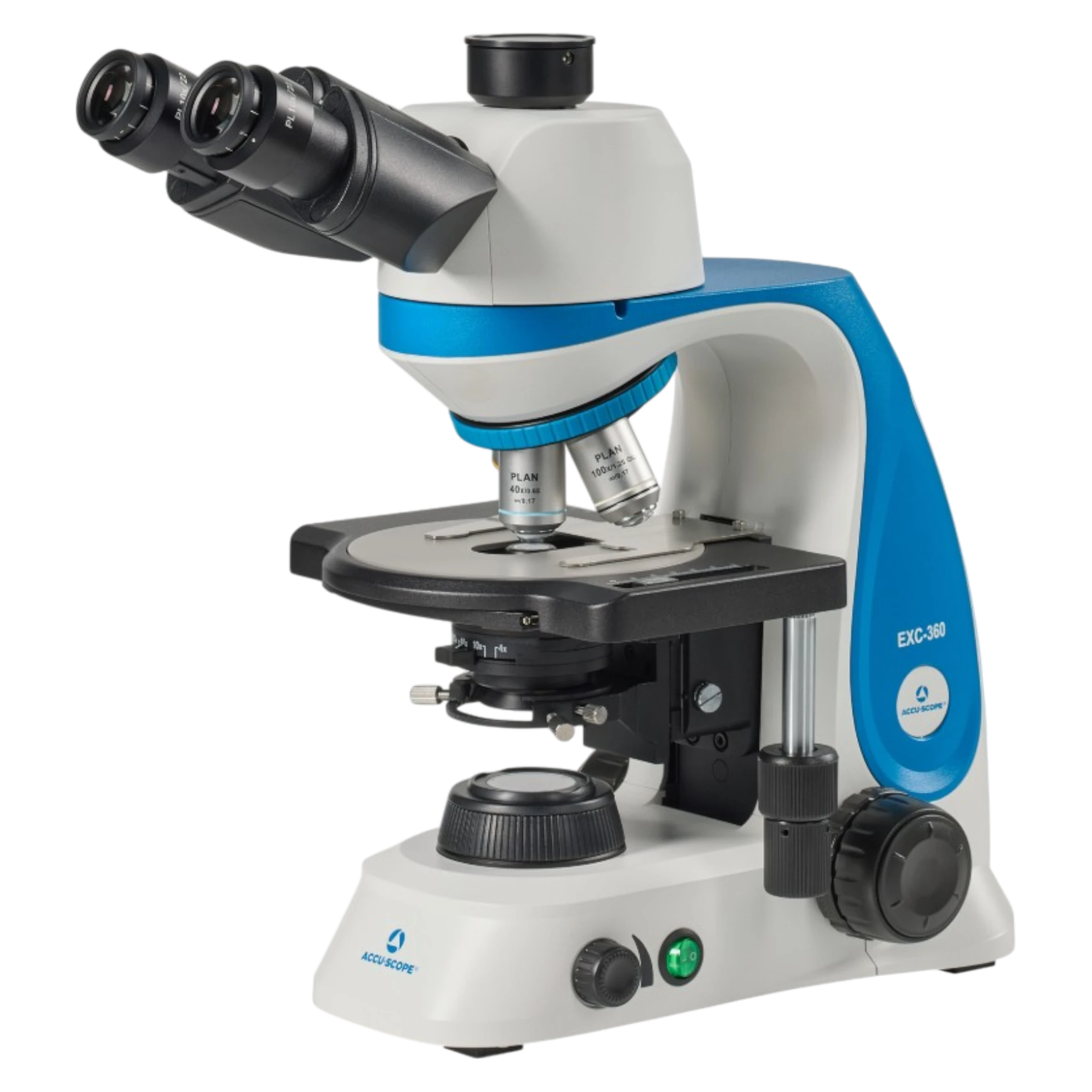 Accu-Scope EXC-360-470 Trinocular with Plan Achromat Objectives &amp; Integrated LED Fluorescence for FITC/GFP Microscope.