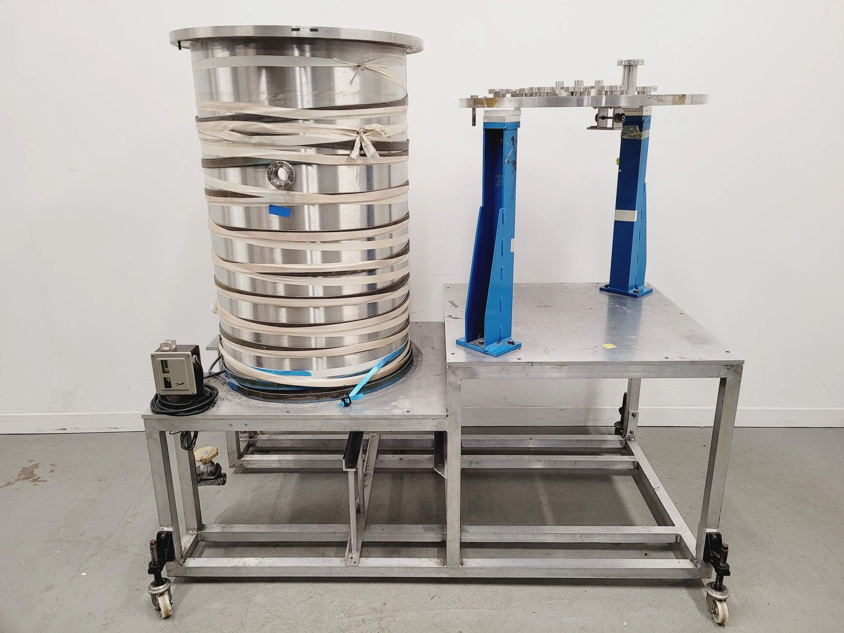 TEM Vacuum Chamber Parts 60cm Diameter, 98cm Height on Aluminium Bench