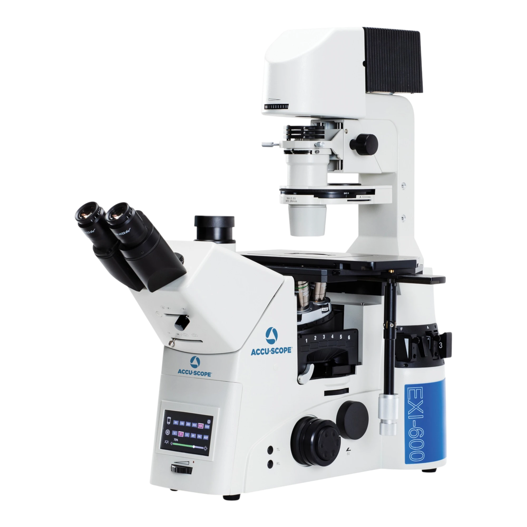 Accu-Scope EXI-600 Inverted Trinocular Phase Contrast Fluorescence Microscope