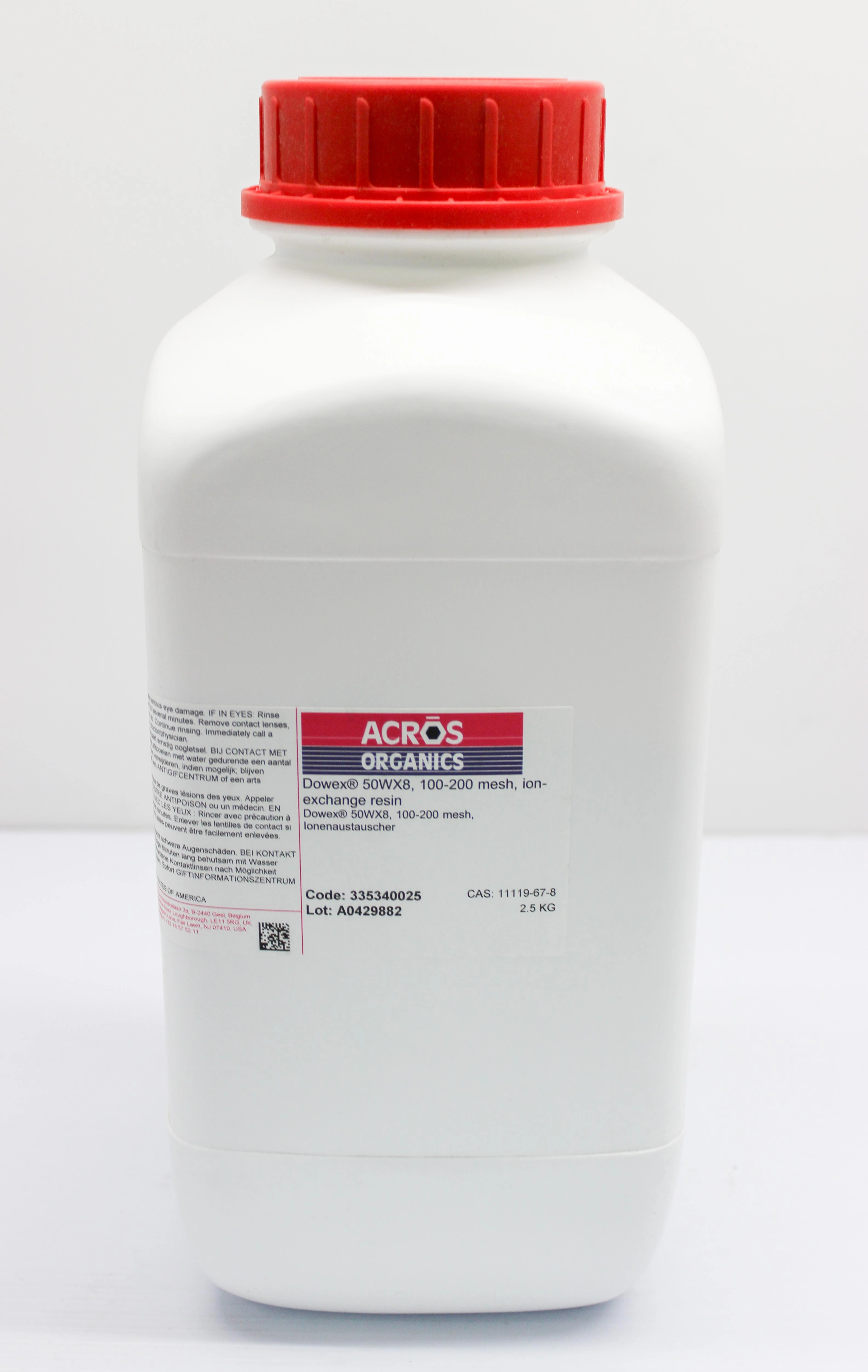 Acros Dowex 50WX8 Ion-Exchange Resin Chemistry 100-200 Mesh Cation 2.5kg - 3320701494