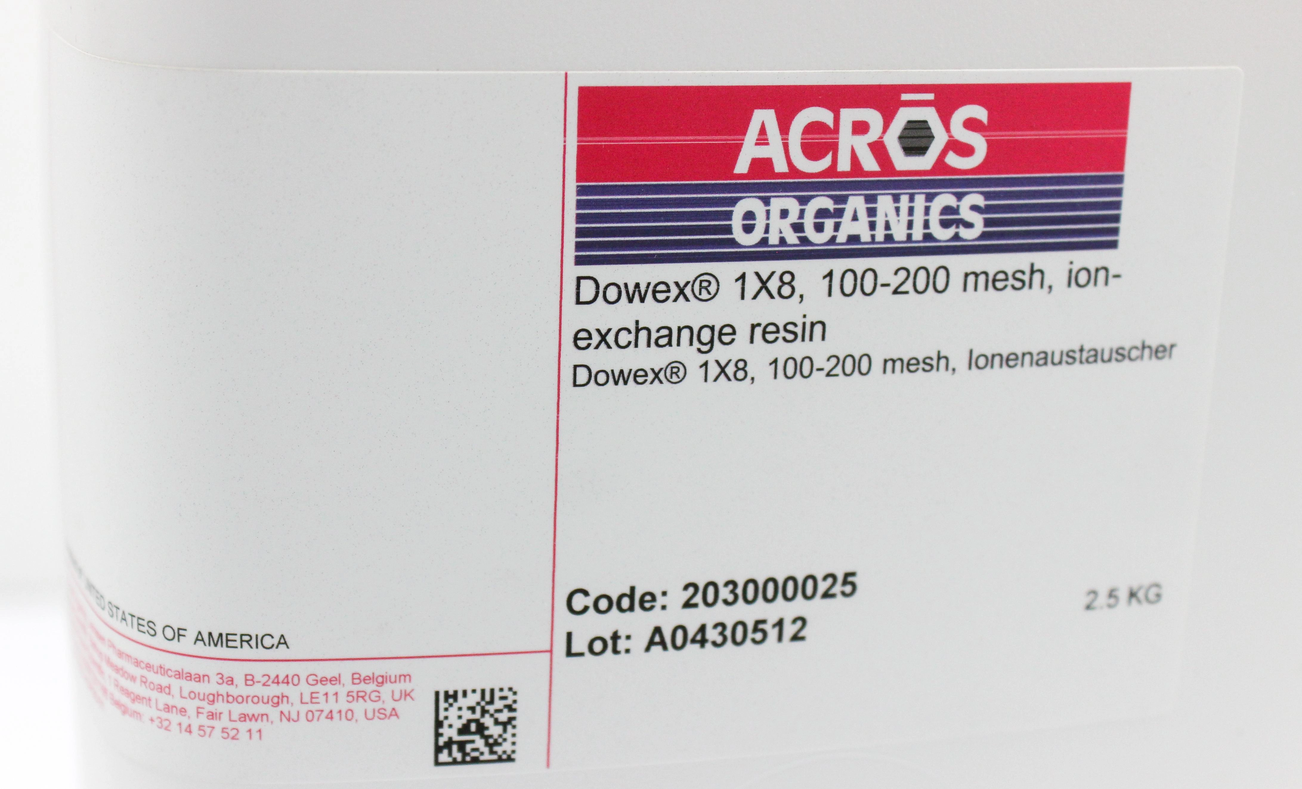 Acros Dowex Ion-Exchange Resin Chemistry Separation 2.5kg 100-200 Mesh Lab - 3320085861