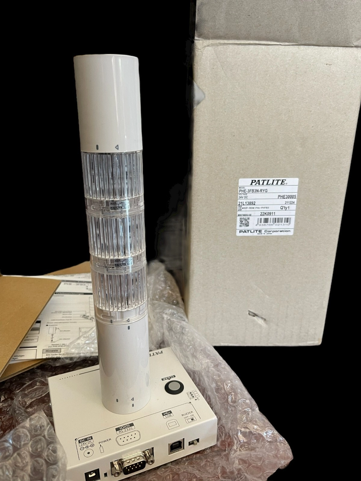 Patlite signal tower PHE-3FB3N-RYG (open box, towe