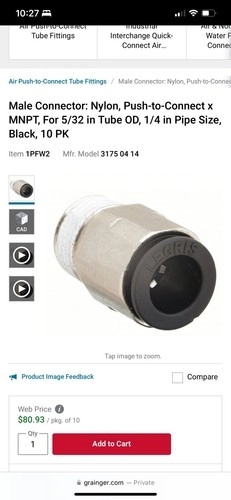 Legris 3175 04 14 Male Connector, 5/32 In Or 4Mm T