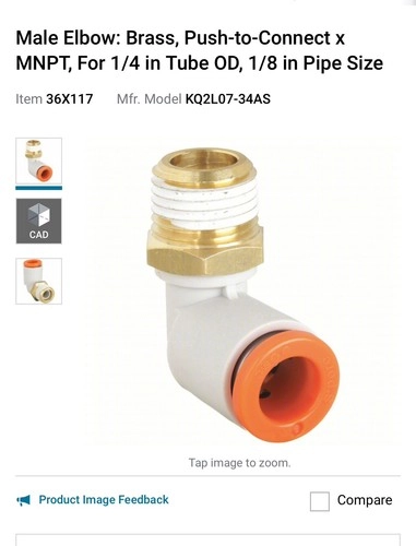 SMC Male Elbow: Brass, Push-to-Connect x MNPT, For