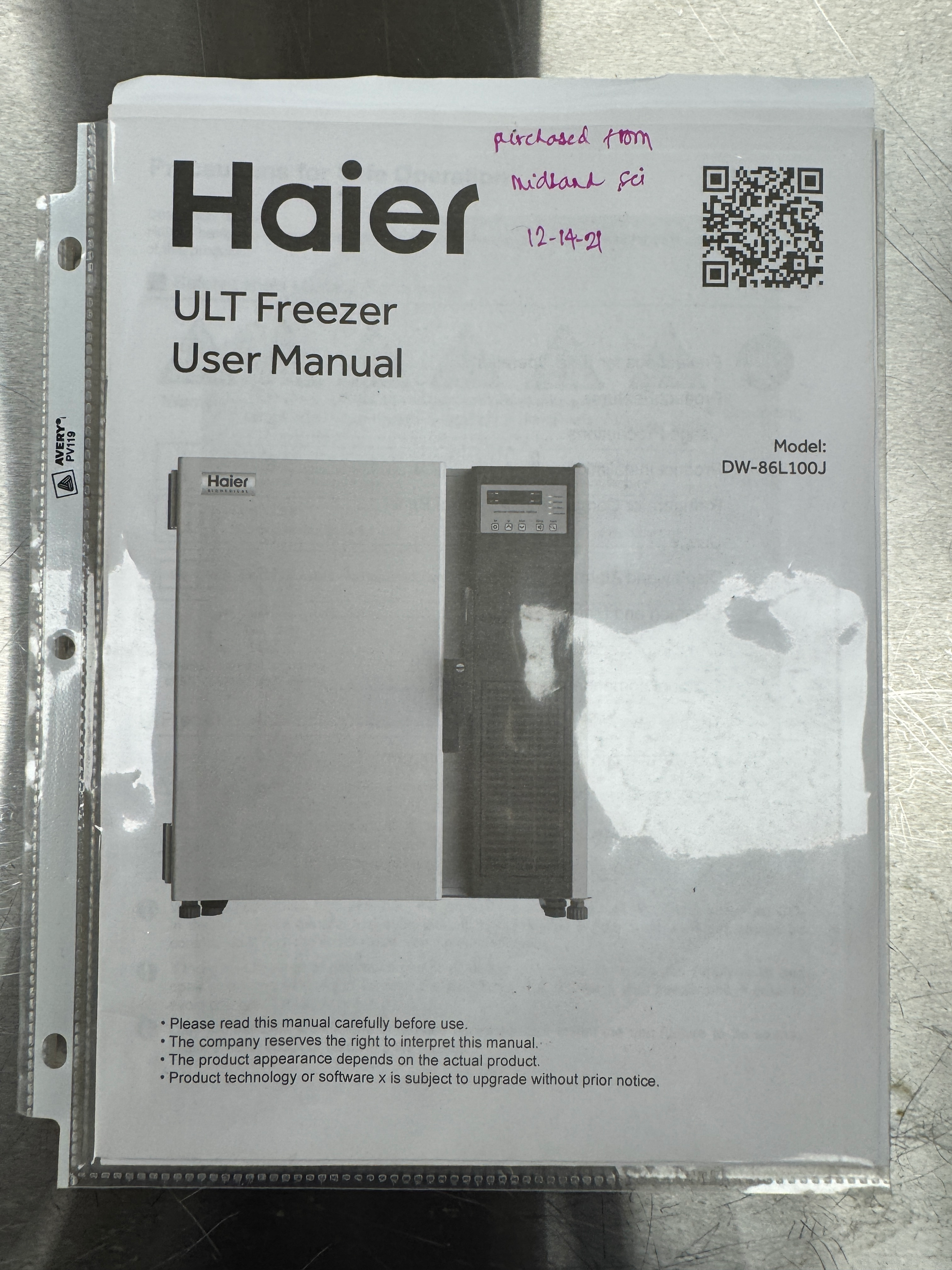 Haier Biomedical 3.5 Cu. Ft. Ultra Low -86c Benchtop/Undercounter Upright Freezer DW-86L100J (4 Racks) 