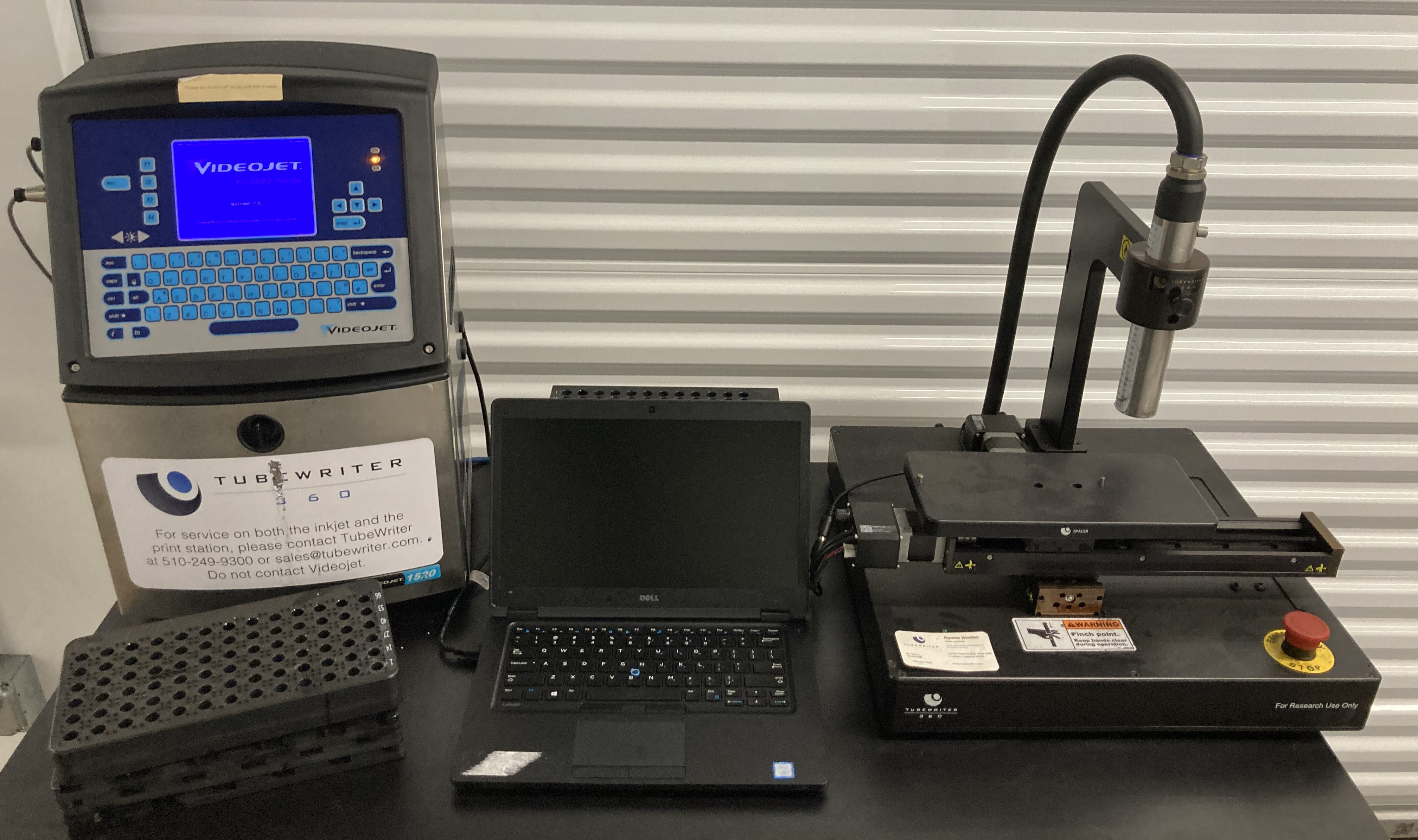 California Advanced Labeling TubeWriter 360 Automated Labeling System w/ VideoJet 1520 Inkjet Coder